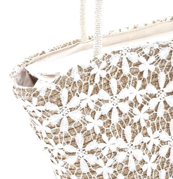 Stylish Floral Straw Design Handle Tote Bag - Picture 3 of 5